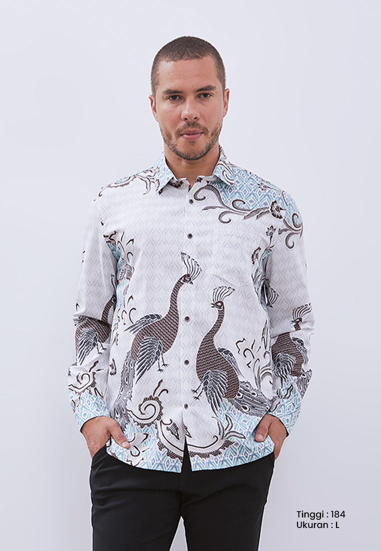 MANZONE - Kemeja Batik Lengan Panjang Pria Tantular Modern Fit - White