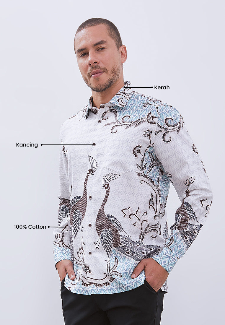 MANZONE - Kemeja Batik Lengan Panjang Pria Tantular Modern Fit - White