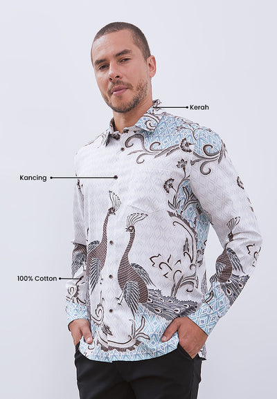 MANZONE - Kemeja Batik Lengan Panjang Pria Tantular Modern Fit - White