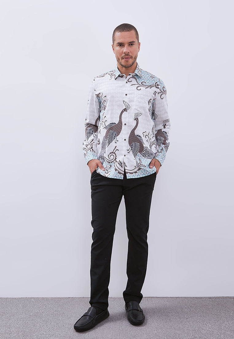 MANZONE - Kemeja Batik Lengan Panjang Pria Tantular Modern Fit - White