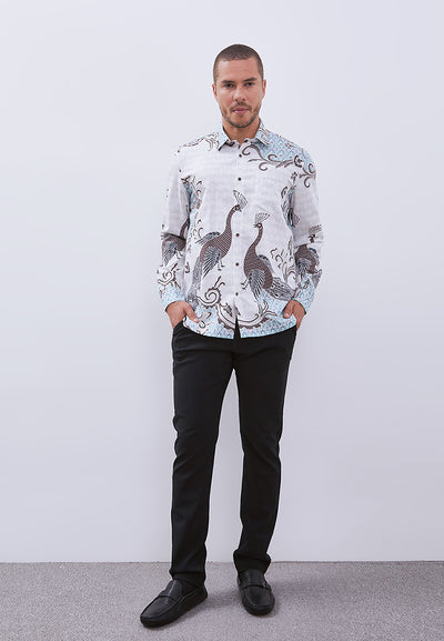 MANZONE - Kemeja Batik Lengan Panjang Pria Tantular Modern Fit - White