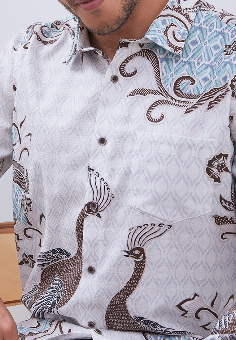 MANZONE - Kemeja Batik Lengan Panjang Pria Tantular Modern Fit - White