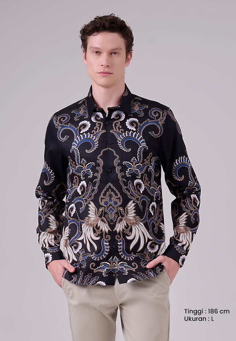 MANZONE - Kemeja Batik Lengan Panjang Pria Tirtayasa 01 Modern Fit - Black