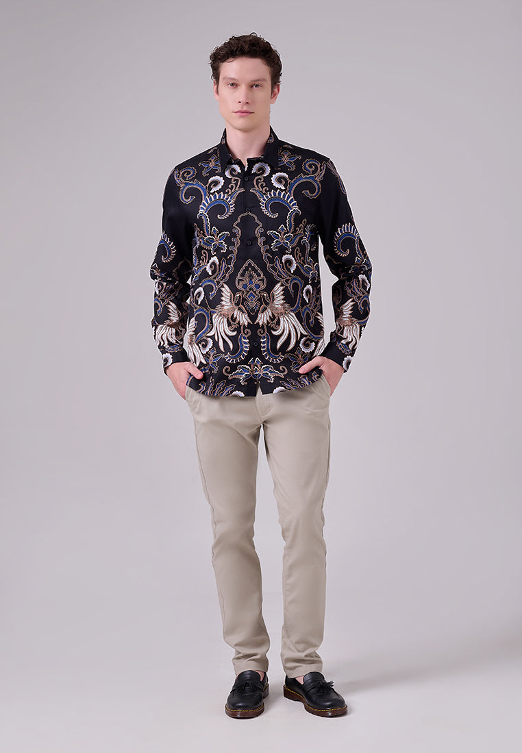 MANZONE - Kemeja Batik Lengan Panjang Pria Tirtayasa 01 Modern Fit - Black