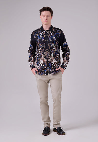 MANZONE - Kemeja Batik Lengan Panjang Pria Tirtayasa 01 Modern Fit - Black