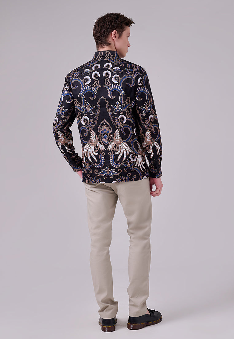 MANZONE - Kemeja Batik Lengan Panjang Pria Tirtayasa 01 Modern Fit - Black