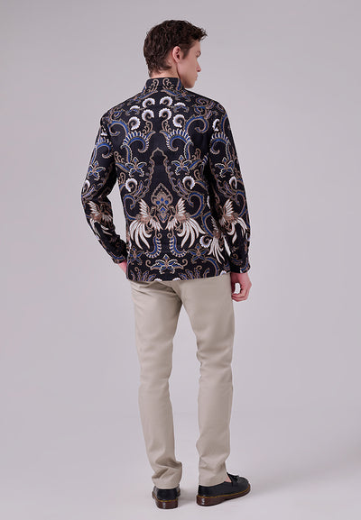 MANZONE - Kemeja Batik Lengan Panjang Pria Tirtayasa 01 Modern Fit - Black