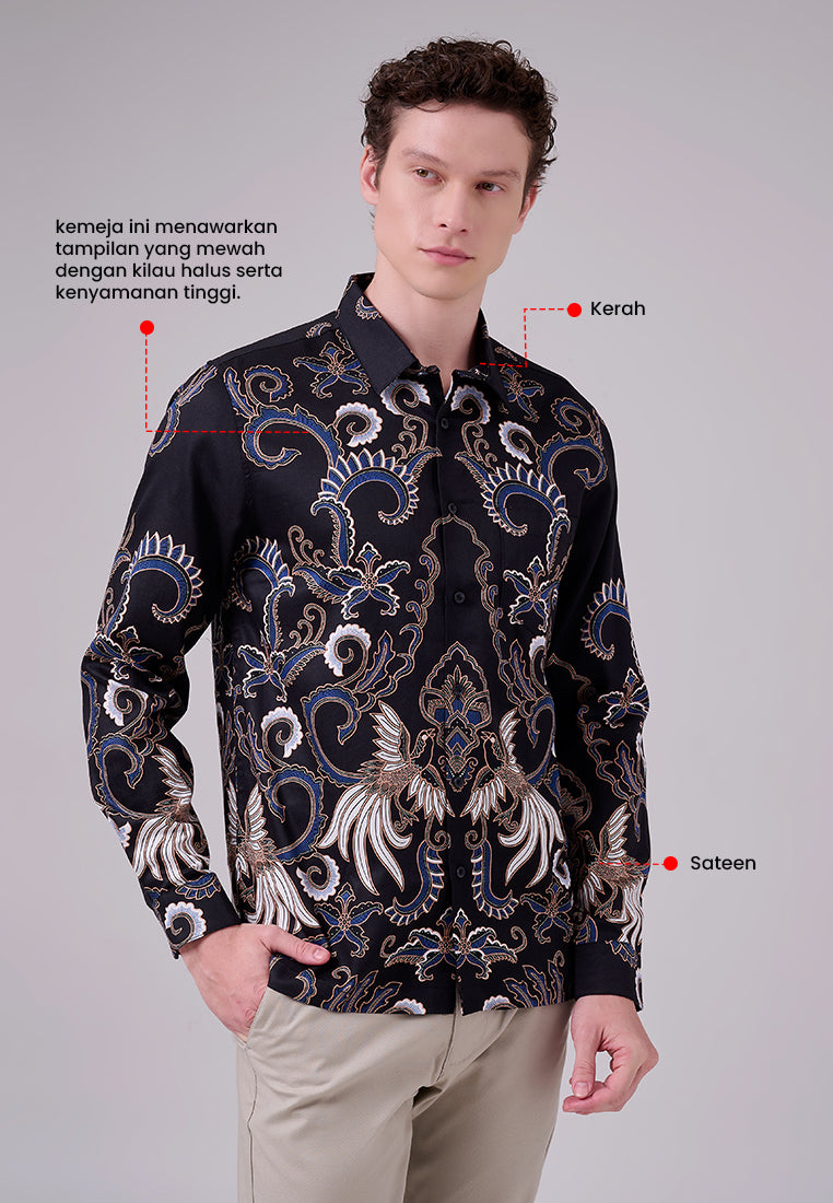 MANZONE - Kemeja Batik Lengan Panjang Pria Tirtayasa 01 Modern Fit - Black
