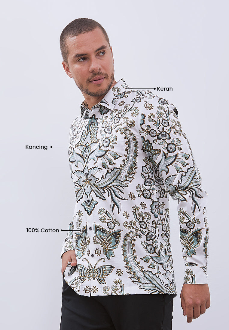 MANZONE - Kemeja Batik Lengan Panjang Pria Tirtayasa 04 Modern Fit - Green