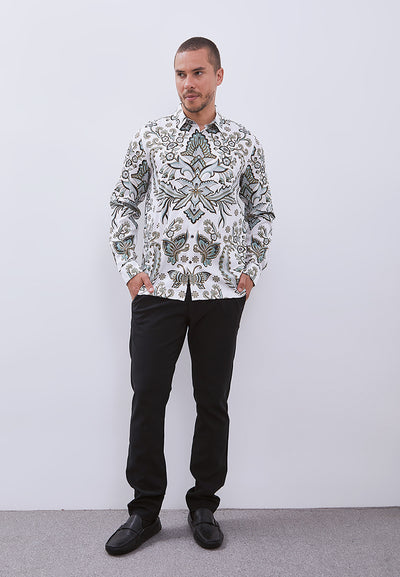 MANZONE - Kemeja Batik Lengan Panjang Pria Tirtayasa 04 Modern Fit - Green