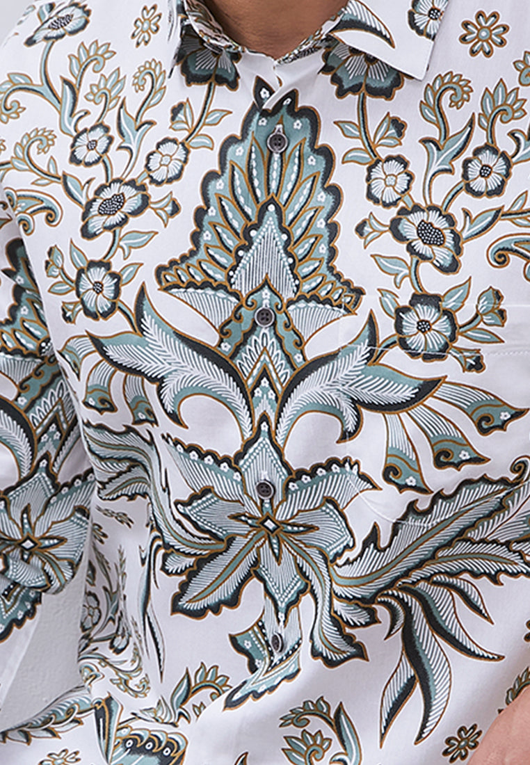 MANZONE - Kemeja Batik Lengan Panjang Pria Tirtayasa 04 Modern Fit - Green