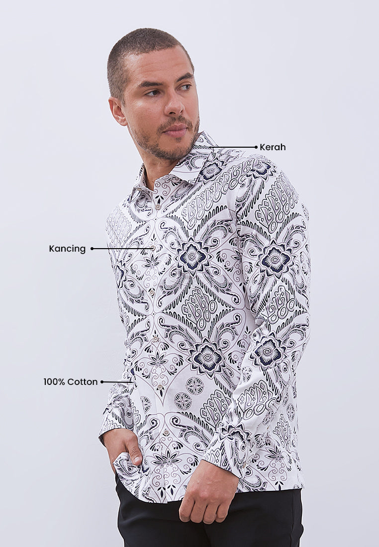 MANZONE - Kemeja Batik Lengan Panjang Pria Tirtayasa 05 Modern Fit - Beige