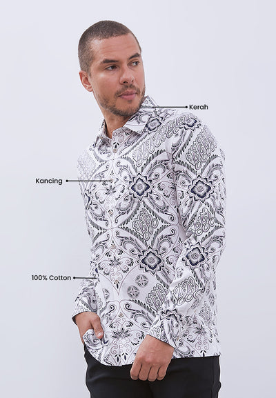 MANZONE - Kemeja Batik Lengan Panjang Pria Tirtayasa 05 Modern Fit - Beige