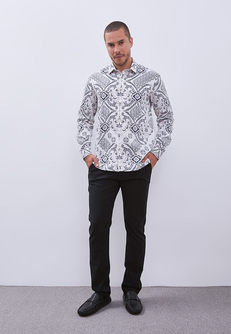MANZONE - Kemeja Batik Lengan Panjang Pria Tirtayasa 05 Modern Fit - Beige