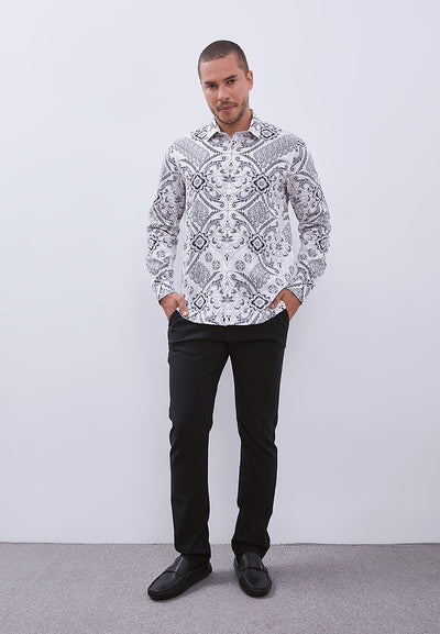 MANZONE - Kemeja Batik Lengan Panjang Pria Tirtayasa 05 Modern Fit - Beige