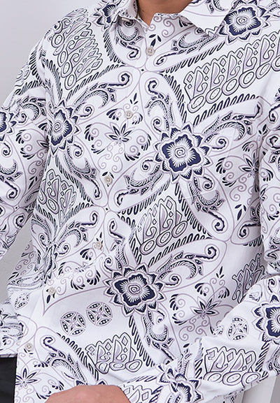 MANZONE - Kemeja Batik Lengan Panjang Pria Tirtayasa 05 Modern Fit - Beige