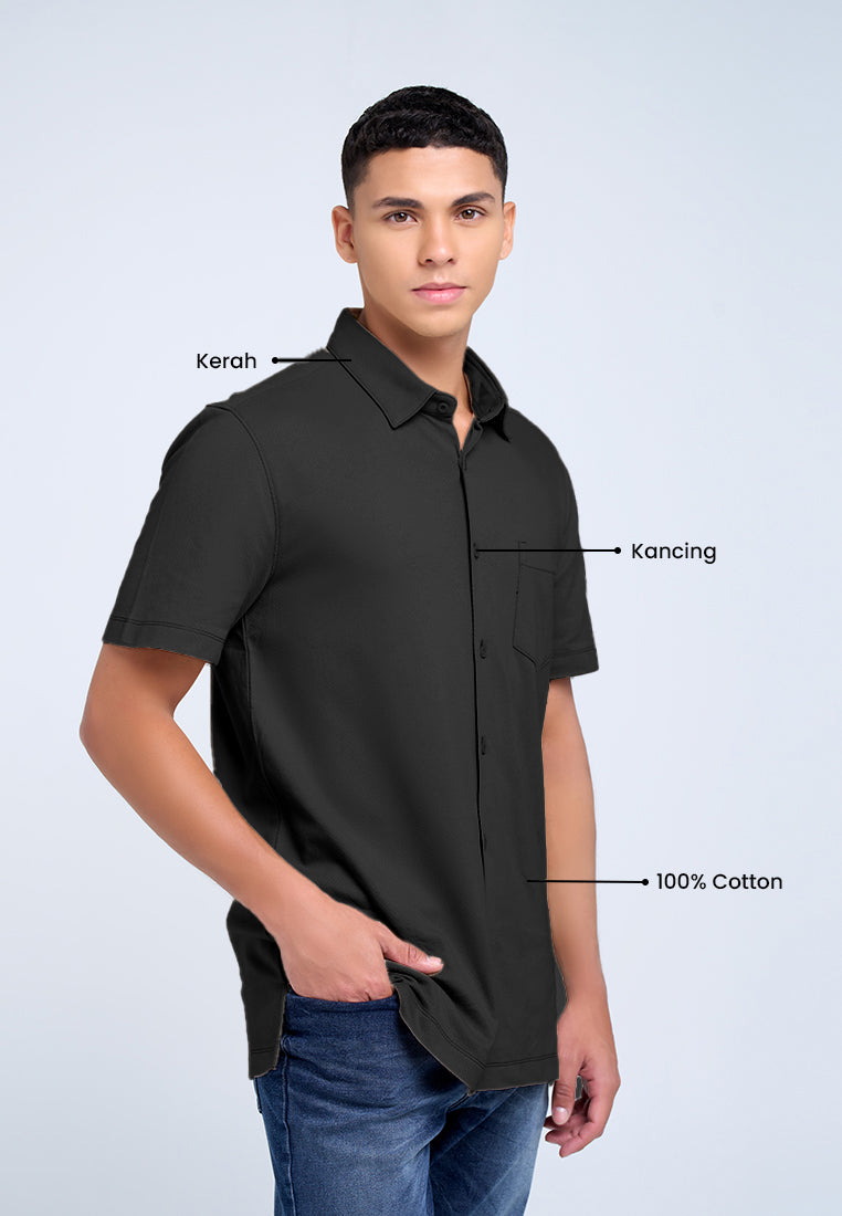 MANZONE - Kemeja Lengan Pendek Pria Ruen 05 Comfort Fit - Black