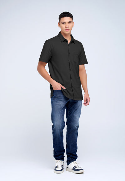 MANZONE - Kemeja Lengan Pendek Pria Ruen 05 Comfort Fit - Black