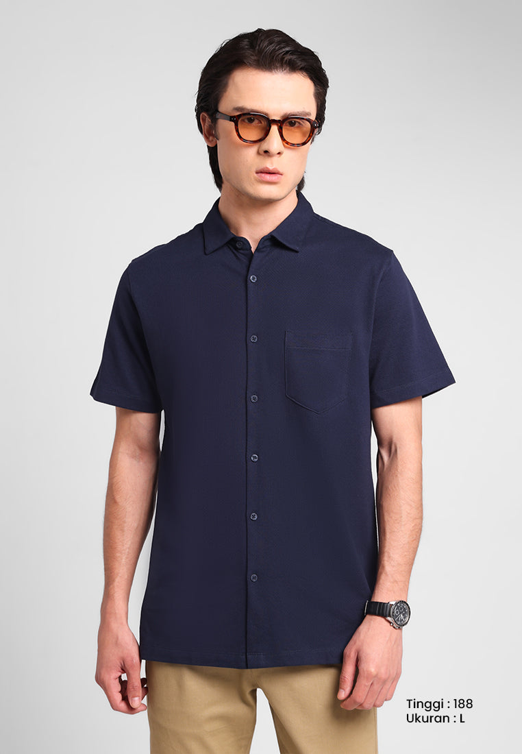 MANZONE - Kemeja Lengan Pendek Pria Ruen 06 Comfort Fit - Navy