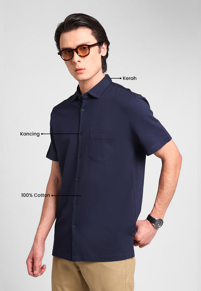 MANZONE - Kemeja Lengan Pendek Pria Ruen 06 Comfort Fit - Navy