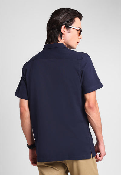 MANZONE - Kemeja Lengan Pendek Pria Ruen 06 Comfort Fit - Navy