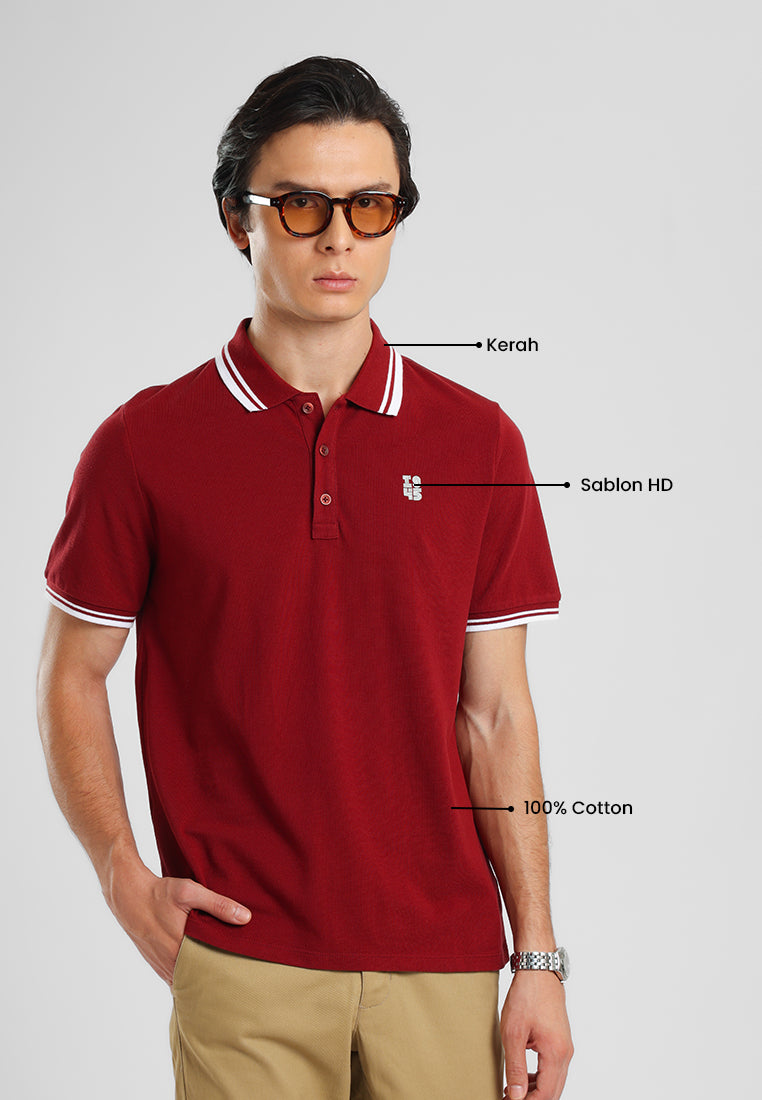 Manzone -  Polo Shirt Lengan Pendek Pria Id Lingga Slim Fit - Red