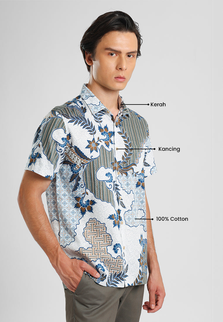 MANZONE - Kemeja Batik Lengan Pendek Pria Darajati 03 Modern Fit - Light Brown