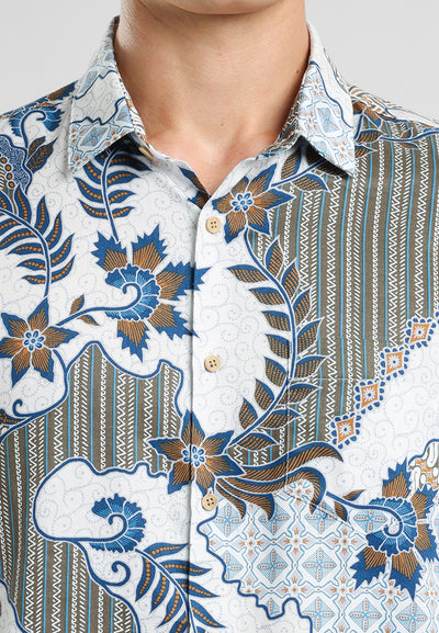 MANZONE - Kemeja Batik Lengan Pendek Pria Darajati 03 Modern Fit - Light Brown