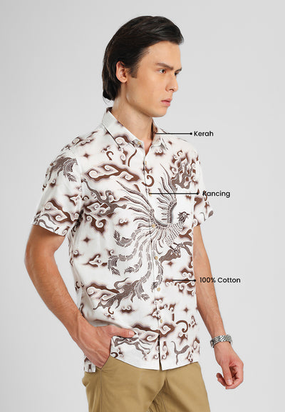 MANZONE - Kemeja Batik Lengan Pendek Pria Darajati 04 Modern Fit - Beige