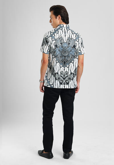MANZONE - Kemeja Batik Lengan Pendek Pria Darajati 05 Modern Fit - White