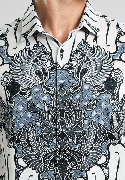 MANZONE - Kemeja Batik Lengan Pendek Pria Darajati 05 Modern Fit - White