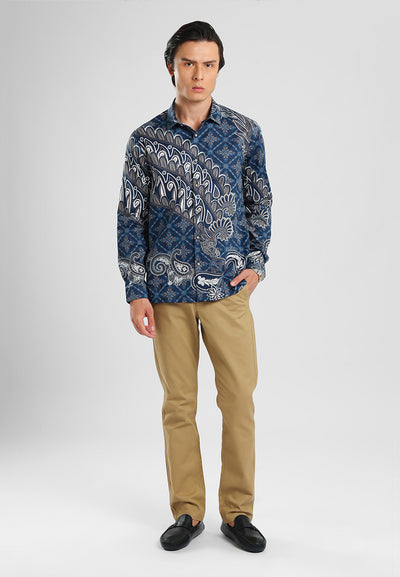 MANZONE - Kemeja Batik Lengan Panjang Pria Abiyasa Modern Fit - Navy
