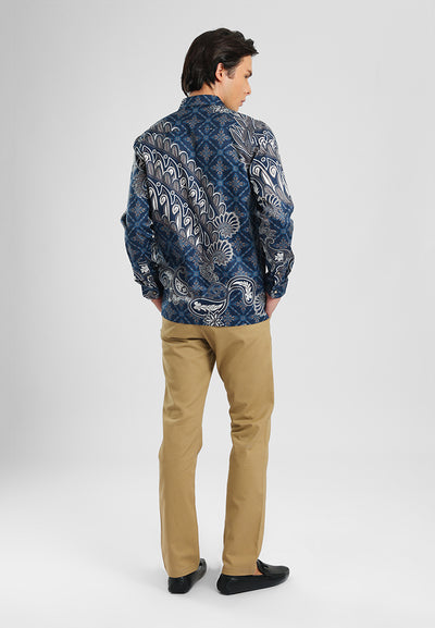 MANZONE - Kemeja Batik Lengan Panjang Pria Abiyasa Modern Fit - Navy