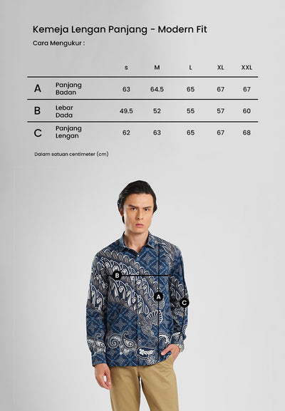 MANZONE - Kemeja Batik Lengan Panjang Pria Abiyasa Modern Fit - Navy