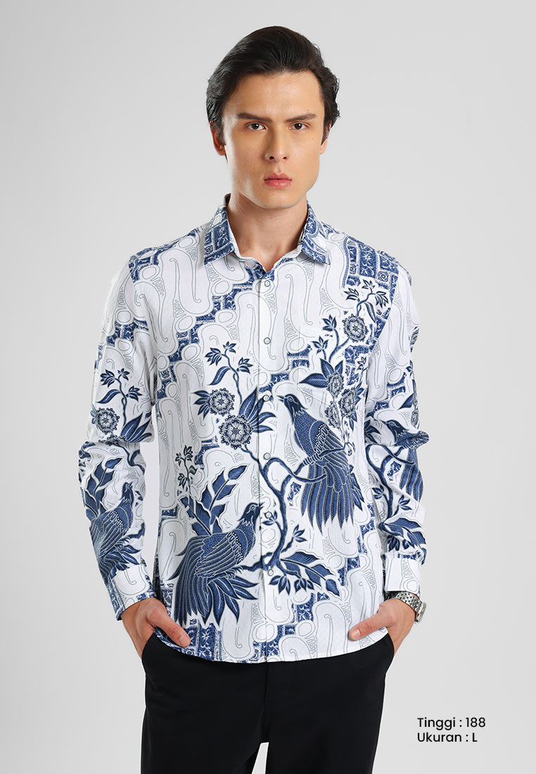 MANZONE - Kemeja Batik Lengan Panjang Pria Gema Slim Fit - White