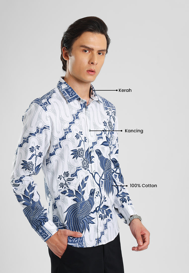 MANZONE - Kemeja Batik Lengan Panjang Pria Gema Slim Fit - White