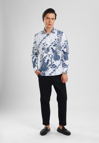 MANZONE - Kemeja Batik Lengan Panjang Pria Gema Slim Fit - White