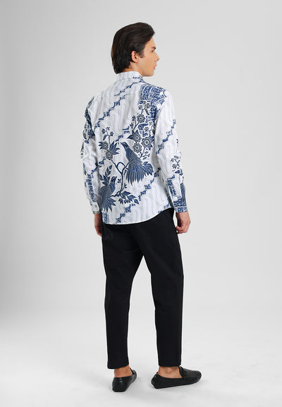 MANZONE - Kemeja Batik Lengan Panjang Pria Gema Slim Fit - White