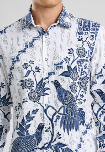 MANZONE - Kemeja Batik Lengan Panjang Pria Gema Slim Fit - White