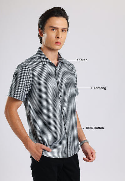 MANZONE - Kemeja Lengan Pendek Pria Karl 01 Modern Fit - Black