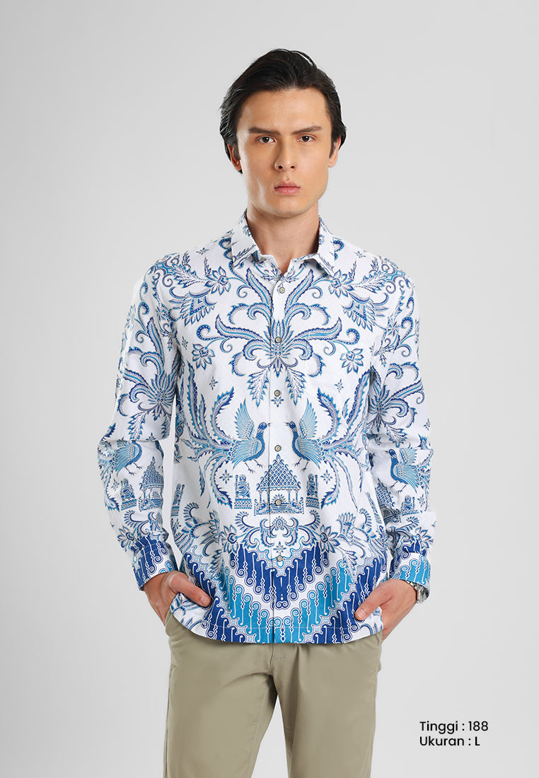 MANZONE - Kemeja Batik Lengan Panjang Pria Pramudjo Modern Fit - Blue