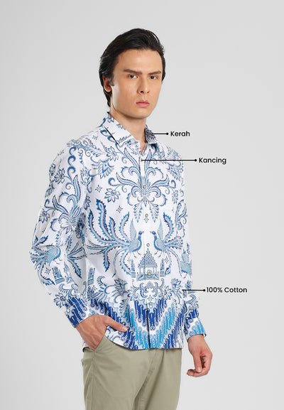 MANZONE - Kemeja Batik Lengan Panjang Pria Pramudjo Modern Fit - Blue