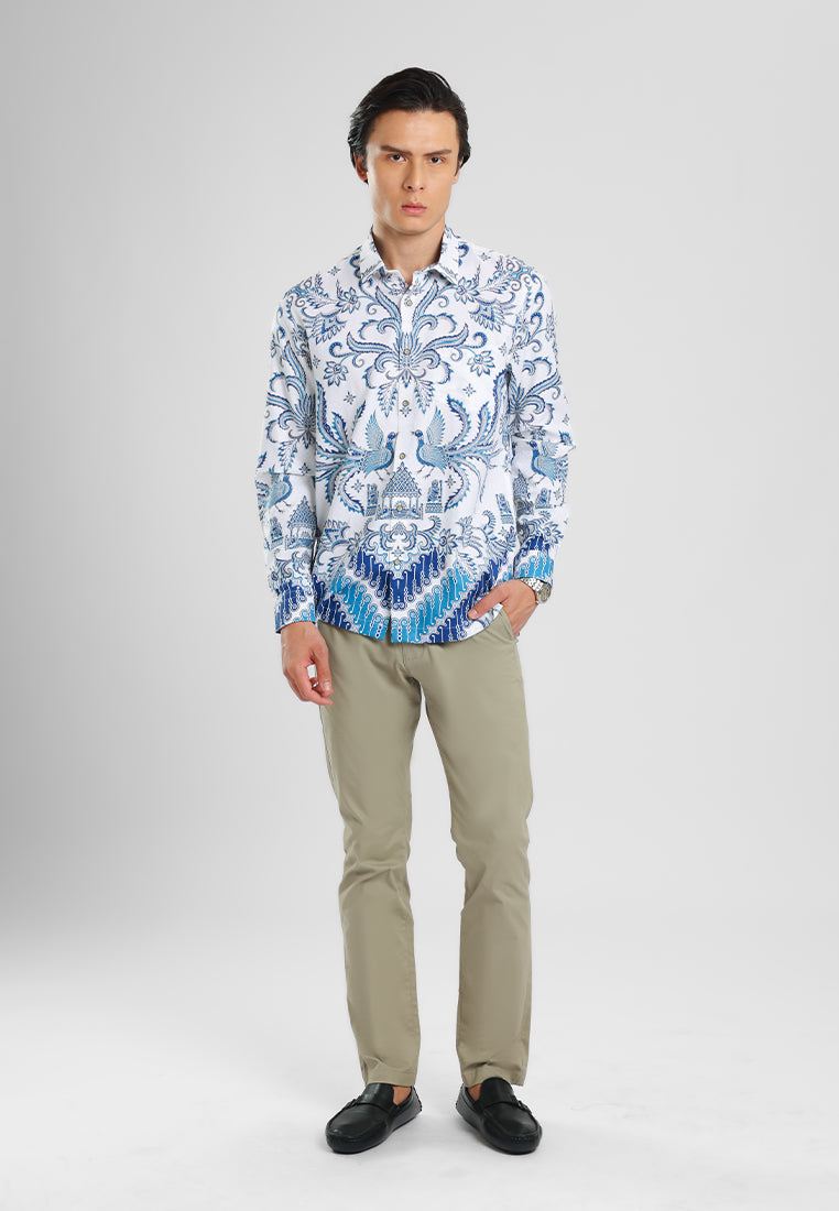 MANZONE - Kemeja Batik Lengan Panjang Pria Pramudjo Modern Fit - Blue