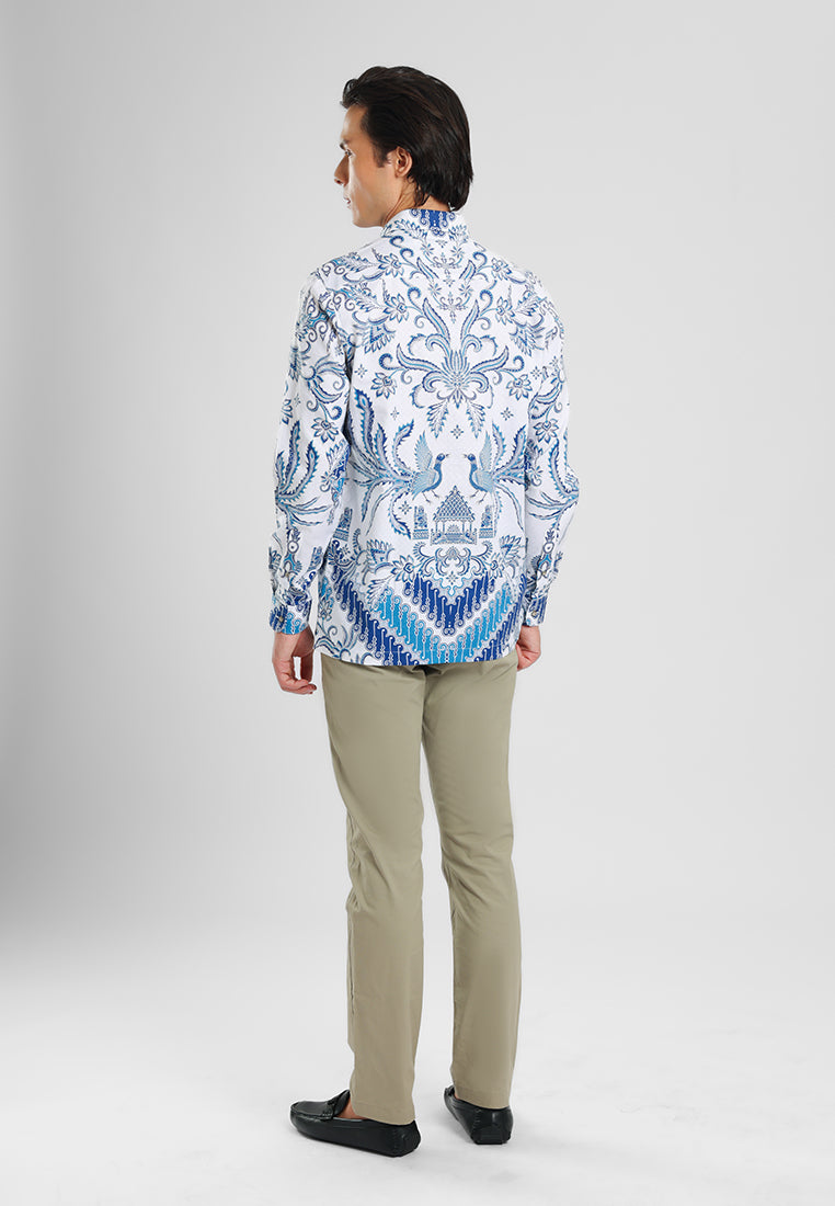 MANZONE - Kemeja Batik Lengan Panjang Pria Pramudjo Modern Fit - Blue