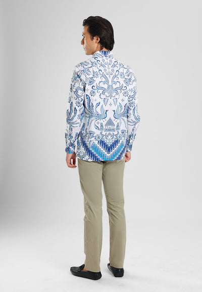 MANZONE - Kemeja Batik Lengan Panjang Pria Pramudjo Modern Fit - Blue
