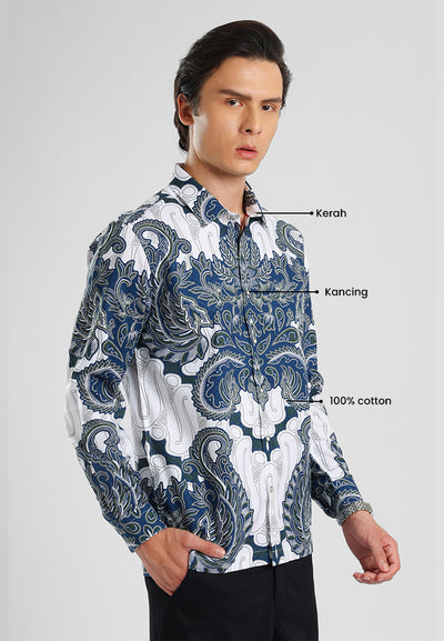 MANZONE - Kemeja Batik Lengan Panjang Pria Benawa Modern Fit - Navy