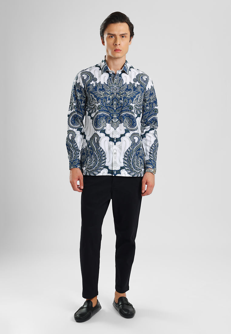 MANZONE - Kemeja Batik Lengan Panjang Pria Benawa Modern Fit - Navy