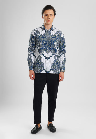 MANZONE - Kemeja Batik Lengan Panjang Pria Benawa Modern Fit - Navy
