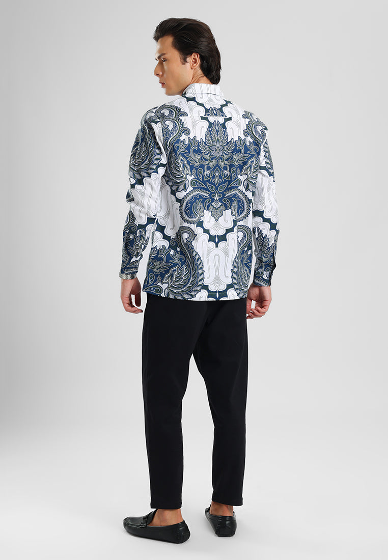 MANZONE - Kemeja Batik Lengan Panjang Pria Benawa Modern Fit - Navy