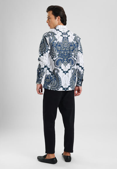 MANZONE - Kemeja Batik Lengan Panjang Pria Benawa Modern Fit - Navy